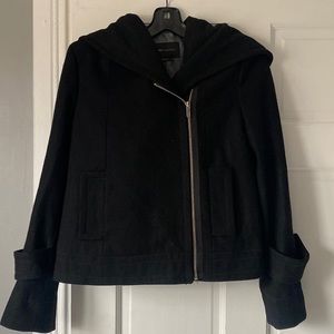 BCBG Zippered Hood Wool Cropped Jacket